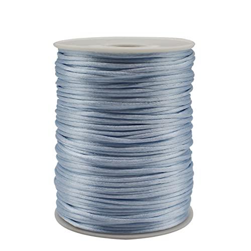 Dortrue Light Blue Nylon Cord Satin String 2mm x 109 Yards Rattail Satin Silk Trim Cord for Bracelets, Necklaces, Jewelry Making, Chinese Knotting，Macramé Arts and Crafts