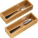 VeyFey Silverware Tray for Drawer, Stackable Kitchen Bamboo Drawer Organizer 9" x 3" x 2" Set of 2