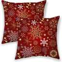 Christmas Pillow Covers 18x18, Xmas Gold White Red Snowflakes Throw Pillows for Couch, Rustic Winter Holiday Decorative Cushion Covers 2 Pcs Soft Farmhouse Square Pillowcase for Home Sofa Bed