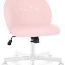 Vanity Chair with Cat Back,Armless Desk Chair Cute Small Office Chair,Teddy Fabric Computer Chair with Adjustable Height,120Tilting,Rolling,Swivel for Vanity,Kids Room,Office,Bedroom Pink