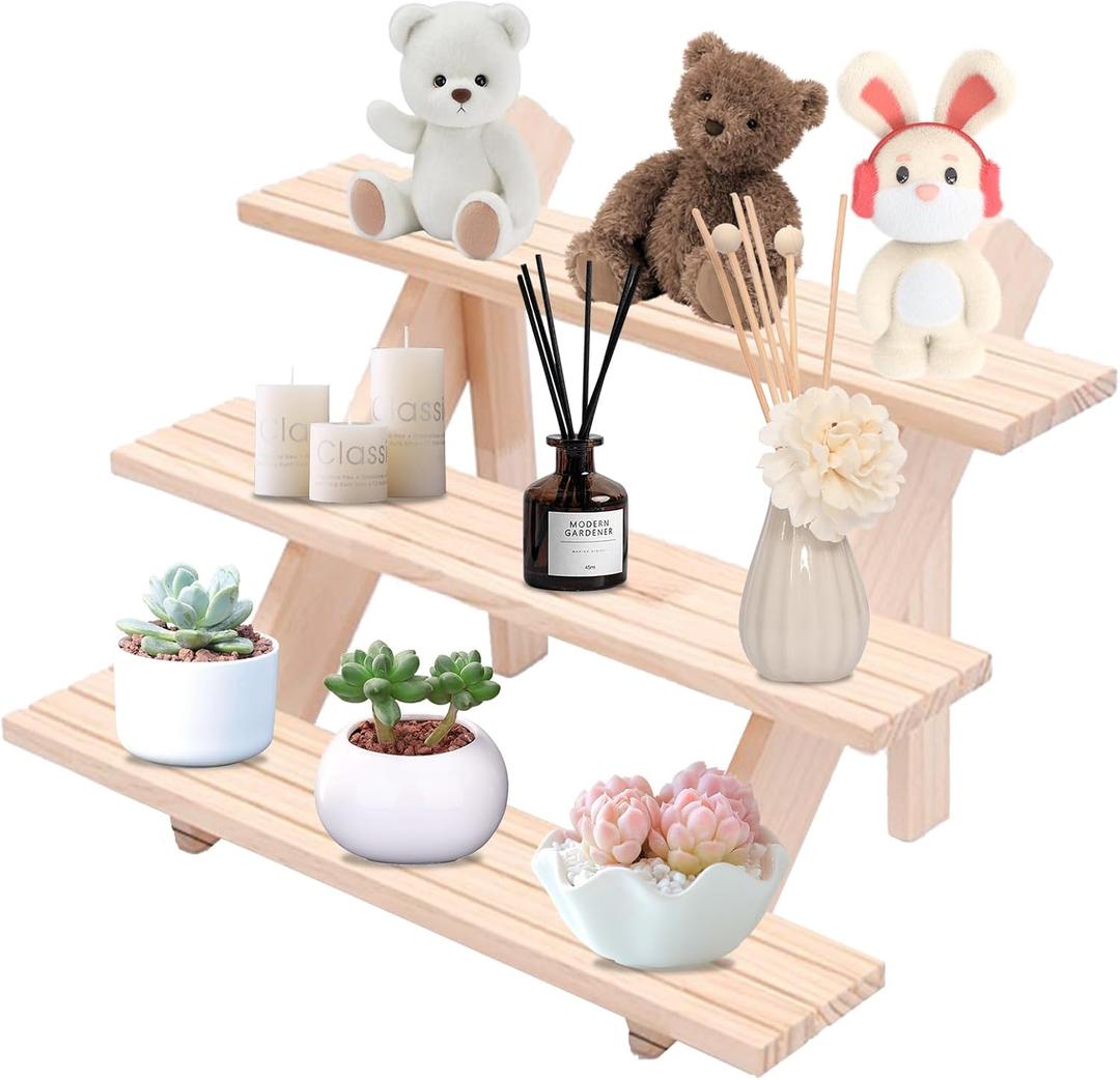 3 Tier Wooden Display Stand, Wooden Display Riser, Table Display Stand for Vendors, Earring Display Stands Wood Risers Displaying Jewelry for Home Decoration and Cake Display for The Party