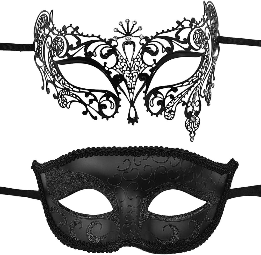 KEFAN 2 Pack Couple's Venetian Masks Set Masquerade Ball Mask Carnival Mardi Gras Prom Mask
