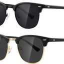 AEVOGUE Polarized Sunglasses For Women And Men Semi Rimless Frame Retro Sun Glasses AE0369 (Glossy Black&matte Black C1)