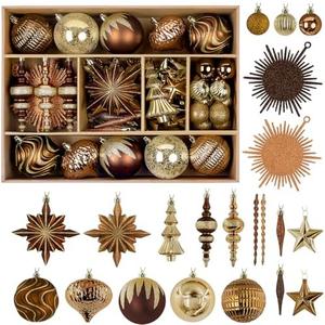 SHareconn 80pcs Christmas Balls Ornaments Set, Contemporary Luxury Gift Set, Shatterproof Plastic Bronze Decor for Xmas Tree Holiday Wedding Party Decorations with Hanging Strings, Brown Copper Gold