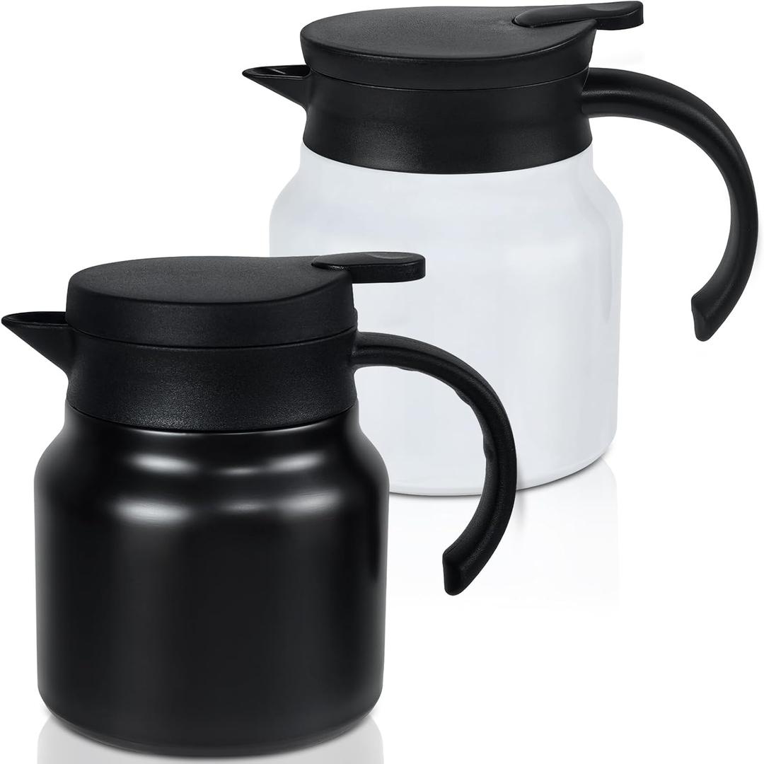 Small Thermal Coffee Carafe Stainless Steel Insulated Creamer Carafe Tea Pot 27Oz Insulation Pot (Black and White, 800ML(27Oz))