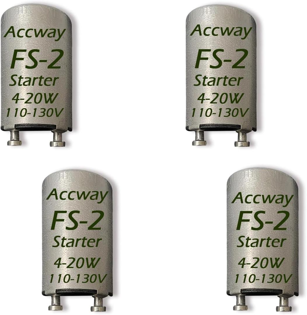 4pack Aluminum Housing FS-2 Fluorescent Starter for 4-20 watts, FS-2/S2 Preheat Fluorescent Light Bulbs Starter with Condenser