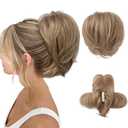 HOOJIH Ponytail Extension, Claw Clip in Straight Hair Bun Messy Bun 9 Inch Short Ponytail with Bendable Metal Wire Hair Pieces for Women Fake Hair Bun DIY Styles - Deep Blonde and Light Blonde