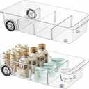 MANO 2 Pack Divided Rolling Refrigerator Tray Clear Roll Out Fridge Caddy Organizer with Wheels for Veggie Pantry Snackle Box Under Sink Bathroom Organizer and Storage Bins