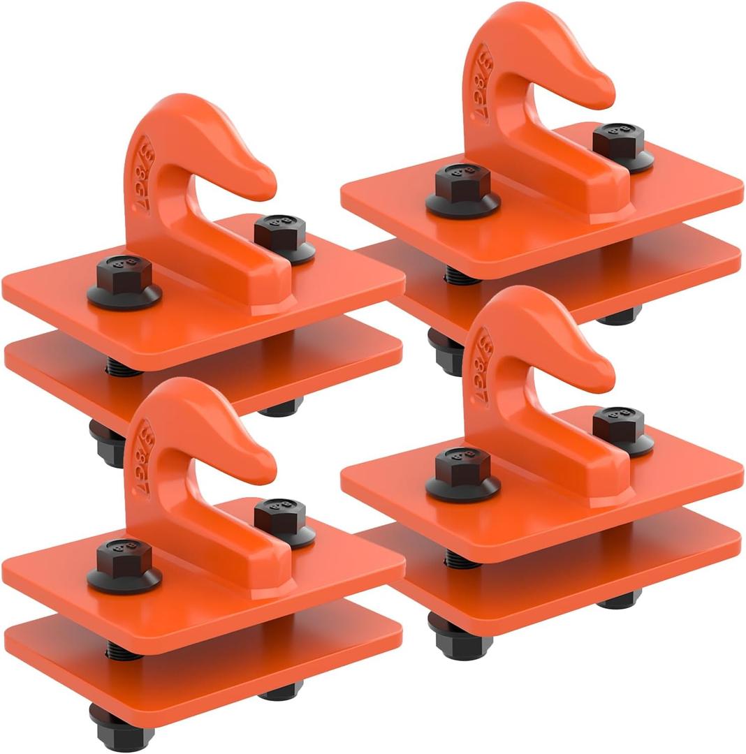 4 Pack 3/8" Tractor Bucket Grab Hooks, Grade 70 Forged Steel Bolt On Grab Hook with Backer Plate, Heavy Duty Tow Hook for Tractor Bucket, Loader, Truck, UTV, RV, 15,000 lbs, Orange