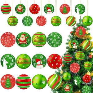 Soulchen 36 Pcs Christmas Tree Ornaments Red and Green Glittering Hanging Decoration Xmas Snowflake Santa Snowman Plastic Round Christmas Pendants Ornament Set for Home Indoor Holiday Party