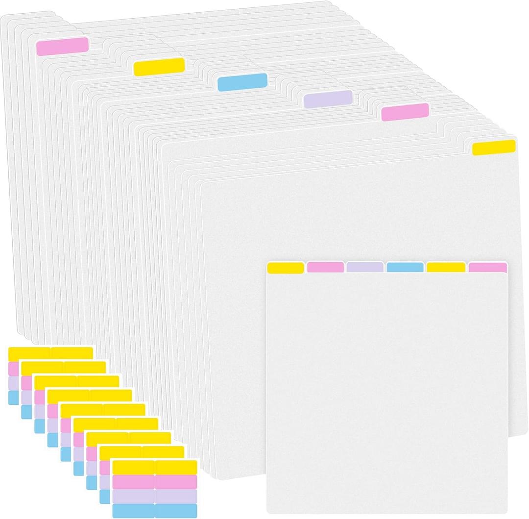 Qilery 24 Pcs 12 x 12 Inch Scrapbook Paper Storage with 48/72 Sticky Index Tabs Paper Storage Organizer Dividers with Tabs for Vinyl Cardstock File Photo
