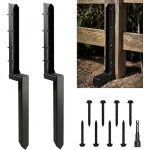 Fence Post Repair Anchor, Heavy Duty Steel Thickened Fence Post Repair Kit, Ground Stakes Quick Fix Tilted/Broken/Leaning 4x4/6x6 Wooden and Metal Posts, Set of 2, Black