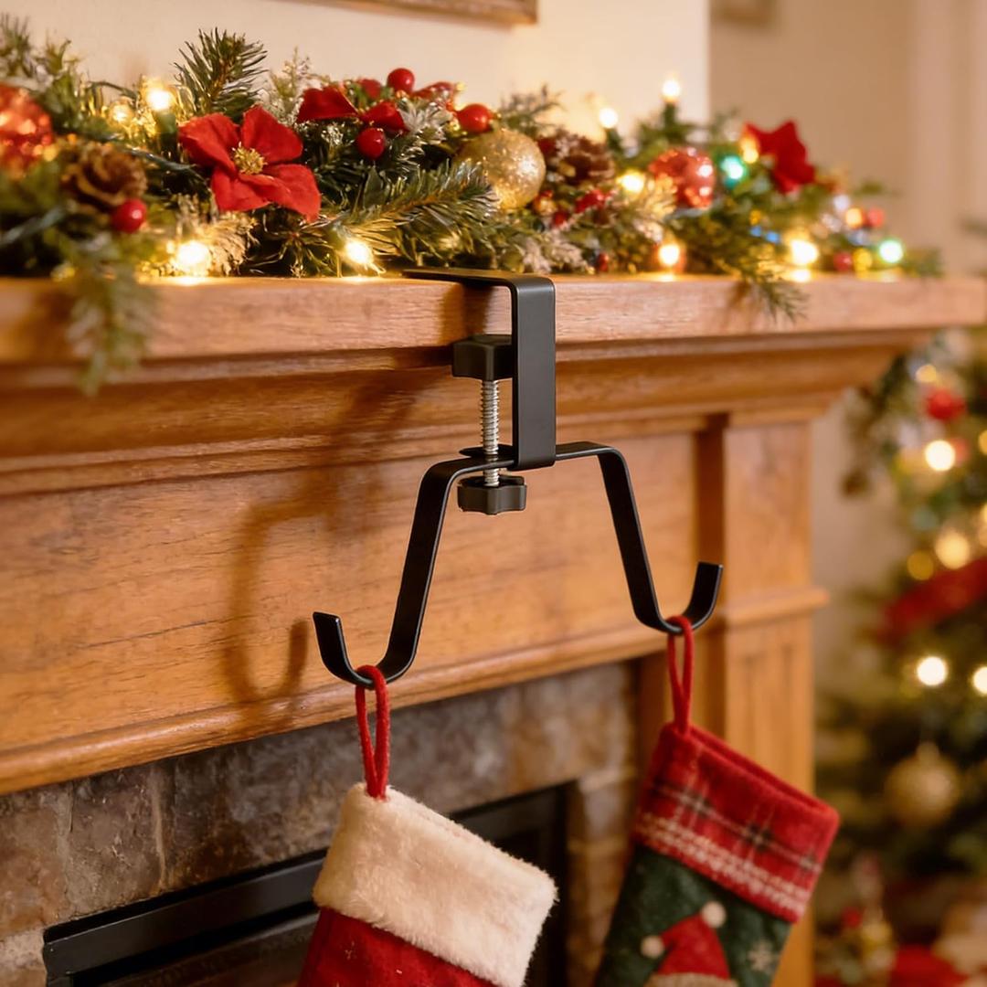 Christmas Stocking Hanger for Fireplace Mantle Hangers Stocking Holders for Mantle Christmas Stocking Holder Christmas Mantle Hook Reusable Decorative Hook (1-Pack)