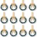 Retrowavy 12 Pcs Christmas Kitchen Cabinet Wreaths with Ribbon 3.94 Inch Mini Christmas Wreath Small Kitchen Xmas Decor for Window Door (Linen Color,Snowy Style)