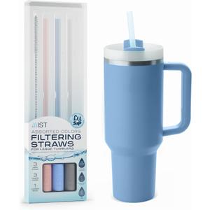Mist Replacement Filtering Straw Compatible with Stanley Cup and 40 oz 30 oz Tumblers, 3 Pack with Gray, Blue, Pink and Cleaning Brush