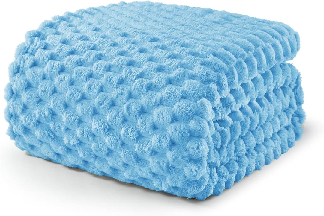 Exclusivo Mezcla Queen Size Fleece Blanket for Bed, 90x90 Inches Stylish Jacquard Velvet Soft Blanket, Fuzzy Cozy Lightweight for Winter, Blue