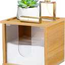 Chunful Disposable Face Towel Holder Box with Bamboo Lid, Acrylic Cosmetic Facial Towel Storage Container for Disposable Makeup Wipes Bathroom Vanity Countertop (Card Slot Connection)