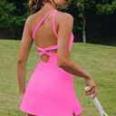 LAMISSCHE Womens Tennis Dress Built with Bra and Shorts Workout One Shoulder Mini Dress Athletic Cut Out Golf Dresses(Bright Pink,S)