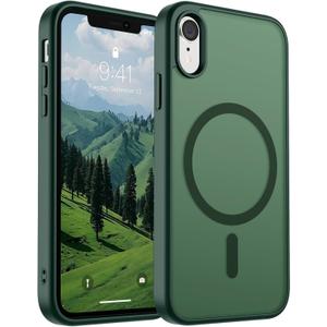 SUPFINE Magnetic for iPhone XR Phone Case(Compatible with MagSafe)(Military Grade Drop Protection) Slim Translucent Matte Shockproof with Anti-Fingerprint Phone Case,Forest Green