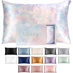 Blissy Silk Pillowcase - 100% Pure Mulberry Silk - 22 Momme 6A High-Grade Fibers - Silk Pillow Cover for Hair & Skin - Regular, Queen & King with Hidden Zipper (Standard, Tie Dye)