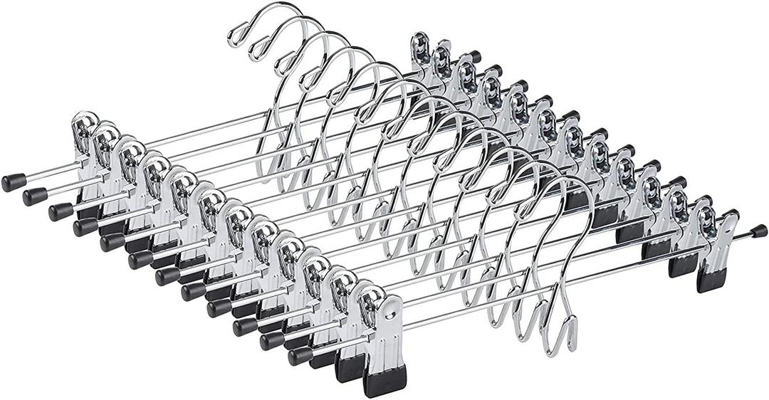 Amber Home 26 Pack Heavy Duty Add on Metal Pants Skirt Hangers, Stackable Add-on Metal Clothes Hangers with 2-Adjustable Clips, Cascading Clip Hangers Space Saving for Jeans, Slacks