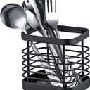 Kitchen Sink Utensil Holder of Drying Rack, Small Stainless Steel Cutlery Drainer Caddy,Spoon and fork organizer (Black)