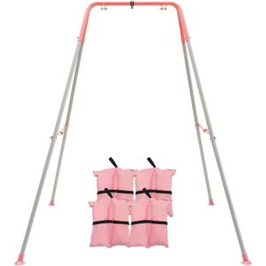 FUNLIO Foldable Swing Stand for Kids with 4 Sandbags, Heavy Duty Metal A-Frame Indoor/Outdoor for Backyard, Suitable Most Toddler/Baby Jumper/Hammock Chair - Pink