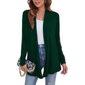 Ladlop Women's Lightweight Open Front Cardigans Long Sleeve Casual Soft Drape Fall Cardigan (XX-Large, Dark Green)