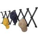 SCUNDA Wall Rack with 20 Hooks, Wooden Wall Expandable Coat Rack for Coat, Hats, Baseball Caps, Coffee Mug, Jewelry(Black)