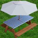 Sorfey Vinyl Umbrella Rectangle Fitted Tablecloth Cover, Checkered Design, Flannel Backed Lining 30x72 Inch, Blue