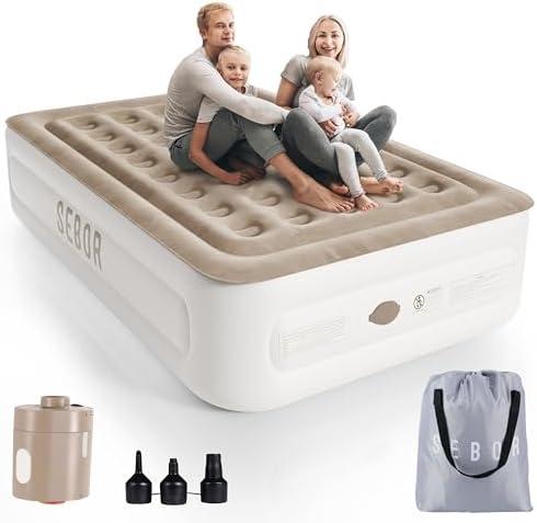 Sebor Air Mattress Queen with Built in Pump, 18" Ultimate Comfort Blow up Mattress Queen with Rechargeable Pump, Colchon Inflatable Mattress for Home, Guest, Camping & Office, Air Bed 660lbs Max