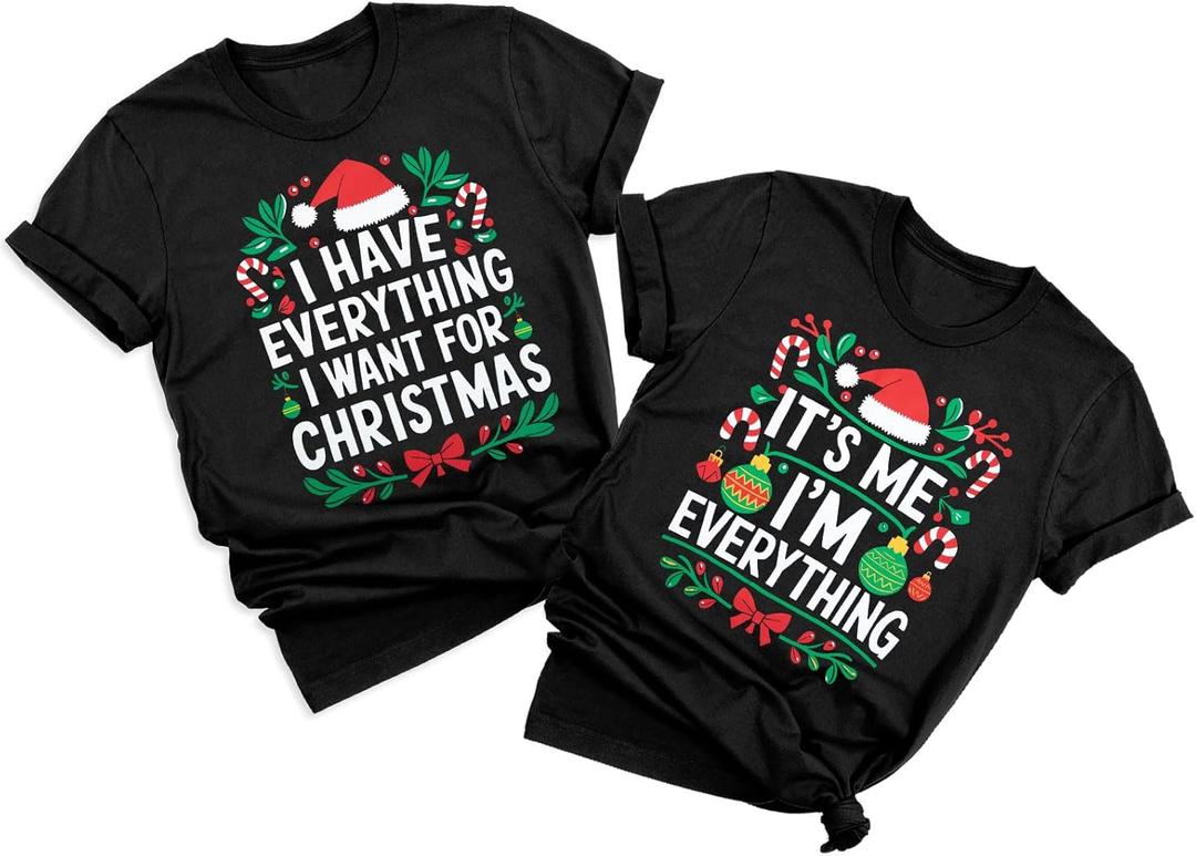 Christmas Couples Shirts Merry Christmas Couples Matching Outfits Xmas Holiday Graphic Short Sleeve Tees Top (Black, S)