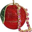 Novelty Apple Rhinestone Crystal Evening Bag for Women Glitter Diamond Clutch Purse Prom Party Handbag (Red)