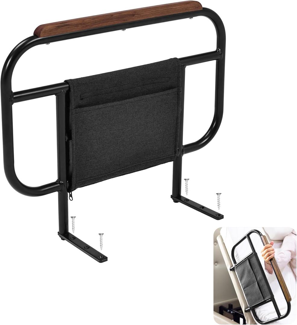 Bed Side Rail for Adjustable Bed, Screw Into Wooden Board Only, 17 inch Height for Mattress Less Than 10 Inches, 1 pc