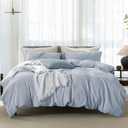 Cooling Queen Duvet Cover Set 3 Pieces-100% Washed Cotton Linen Like Textured Ultra Soft Cozy Bedding with Zipper Closure,Includes 1 Duvet Cover & 2 Pillow Shams(Light Blue,Queen 90"x90")