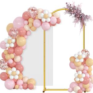 Arch Backdrop Stand and Cover Set, 6.6 x 3.3FT Gold Metal Wedding Arch for Ceremony, Heavy Duty Balloon Arch Stand with White Spandex Cover for Birthday Party, Baby Shower, Graduation, Event Decor