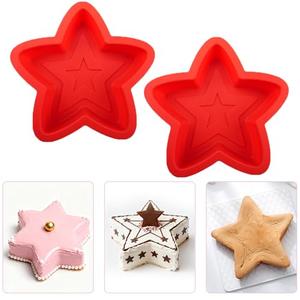 Velicber 2 Pcs Star Shaped Cake Pans, 8 Inch Silicone Cake Molds, Silicone Baking Mold, Flexible Nonstick Baking Pans for Cakes, Cheese Cakes and Chocolate Cake, Red