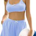 ZAFUL Womens Two Piece Swimsuits with Shorts Cute Striped Bikini Sets Casual Vacation Swimwear (X-Large, Light Blue)