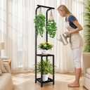Plant Stand Indoor Outdoor, 65" Tall Plant Stand Outdoor 3 Tiered Hanging Plant Shelf Heavy Duty Flower Stand Multiple Plant Metal Display Rack for Living Room Garden Balcony