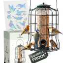 Hearts&Birds Squirrel Proof Bird Feeder Outdoors Hanging with Anti Collision Window Stickers for Birds - 360 Feeding Perch with Large Capacity for Wren Finches Chickadees Cardinal Wild Birds