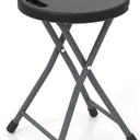 Folding Stool - 550lbs Capacity, Foldable Handle, Portable Heavy Duty, Outdoor/Indoor, 18 Inch Collapsible for Camping & Home (Set of 1, Black)