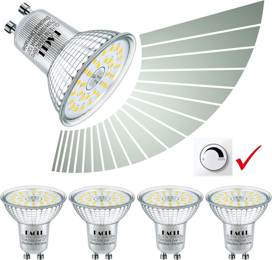 EACLL MR16 GU10 LED Bulb Dimmable, 5000K Daylight, 7W Equivalent 75W, 25,000 Hours Lifetime, Energy Efficient Light, 750 Lumens 120 Degree Flood Beam No Flicker Spotlight, 4-Pack