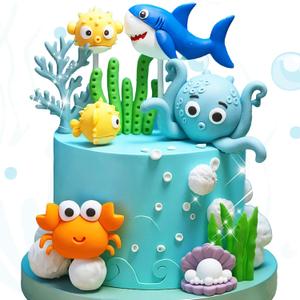 Shark Cake Topper Under the Sea Cake Decorations Ocean Shark Birthday Party Decorations Octopus Crab Cake Toppers Beach Sea Animal Baby Shower Supplies