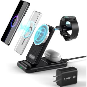 Wireless Charger for Samsung, Foldable 4 in 1 Mag-Safe Charging Station for Samsung S24/S23/S22, iPhone 15/14/13/12, Fast Charging Stand for Galaxy Watch 7/6/5/Galaxy Buds & Apple Watch Series/Airpods