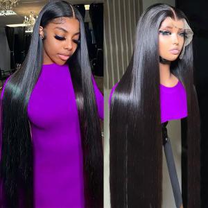NREDCA 30 Inch 13x4 Straight Lace Front Wigs Human Hair 180% Density Pre Plucked Pre Cut Transparent Frontal Human Hair Wigs for Black Women with Baby Hair Natural Black