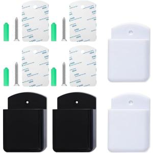 4 Pcs Self Adhesive Remote Control Holder Wall Mount, 2 Black & 2 White, Organizer for TV Remotes, Pens, Glasses, Home Office Accessories