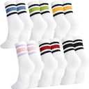 6 Pairs Retro Stripe Tube Socks Classic Athletic Sport Running Crew Casual Cotton Novelty Socks for women Girls 7-11
