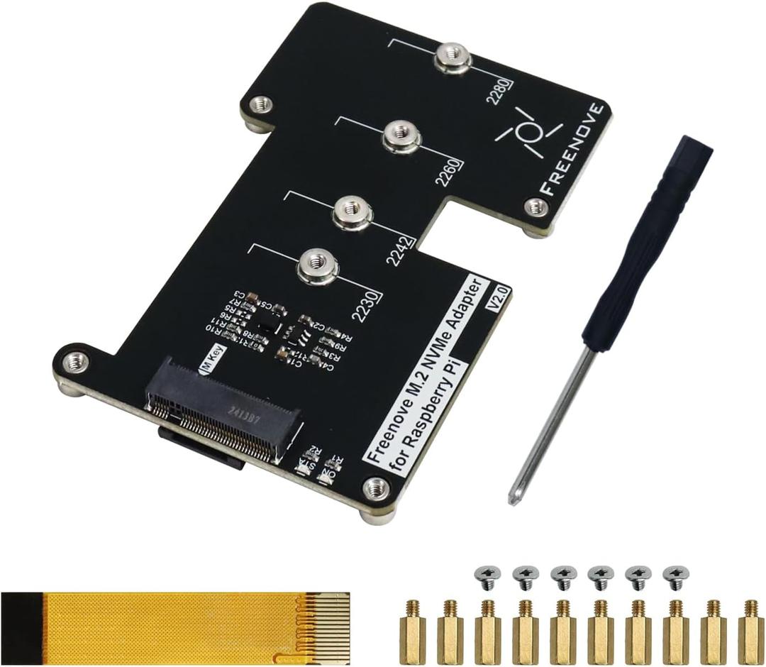 Freenove M.2 NVMe Adapter V2 for Raspberry Pi 5 (Without SSD), M.2 HAT Add-on Board, Solid State Drive Size 2230 2242 2260 2280, PCIe 2.0/3.0, Max Speed 1231 MB/s
