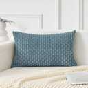 Kevin Textile 14x20 Inch Pillow Cover 1 Pack Boho Decorative Soft Striped Corduroy Lumbar Farmhouse Solid Color Accent Rectangle Cushion Case for Living Room Couch Sofa Bed, Blue Grey