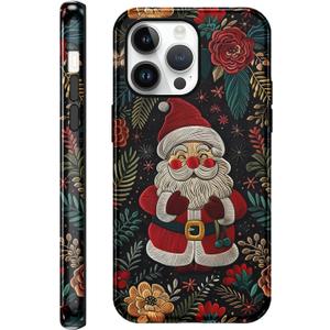 lioscre Case Compatible with for iPhone 14 Pro Max 6.7'', Cute Santa Claus Flower Christmas Phone Case, Aesthetic Hybrid 2-Layer Hard Shell Resistant Shockproof Protective Cover for Girl Women Men